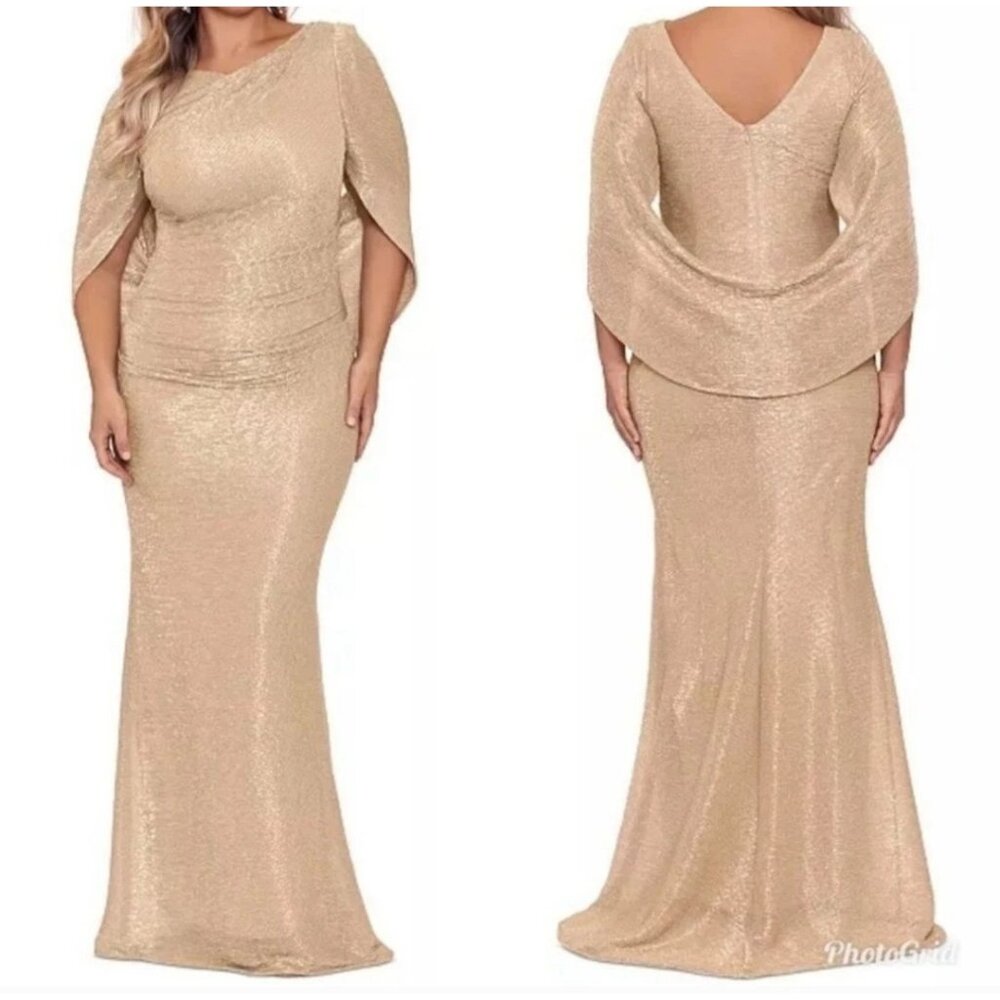 Betsy & Adam Iridescent Gold Gracie Long Glitter Galaxy Cowl Formal 14W NEW $315